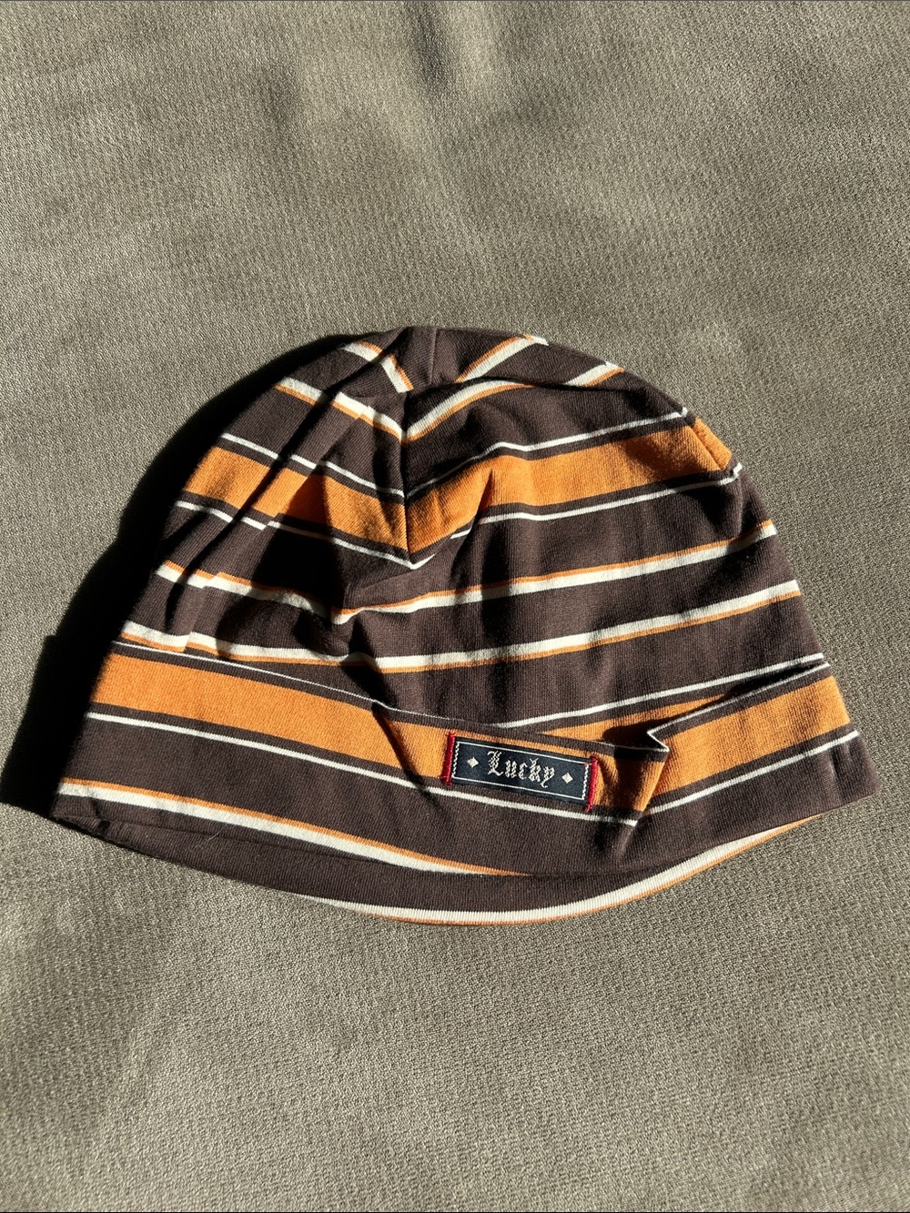 Lucky Brand Brown and Orange Striped Knit Beanie